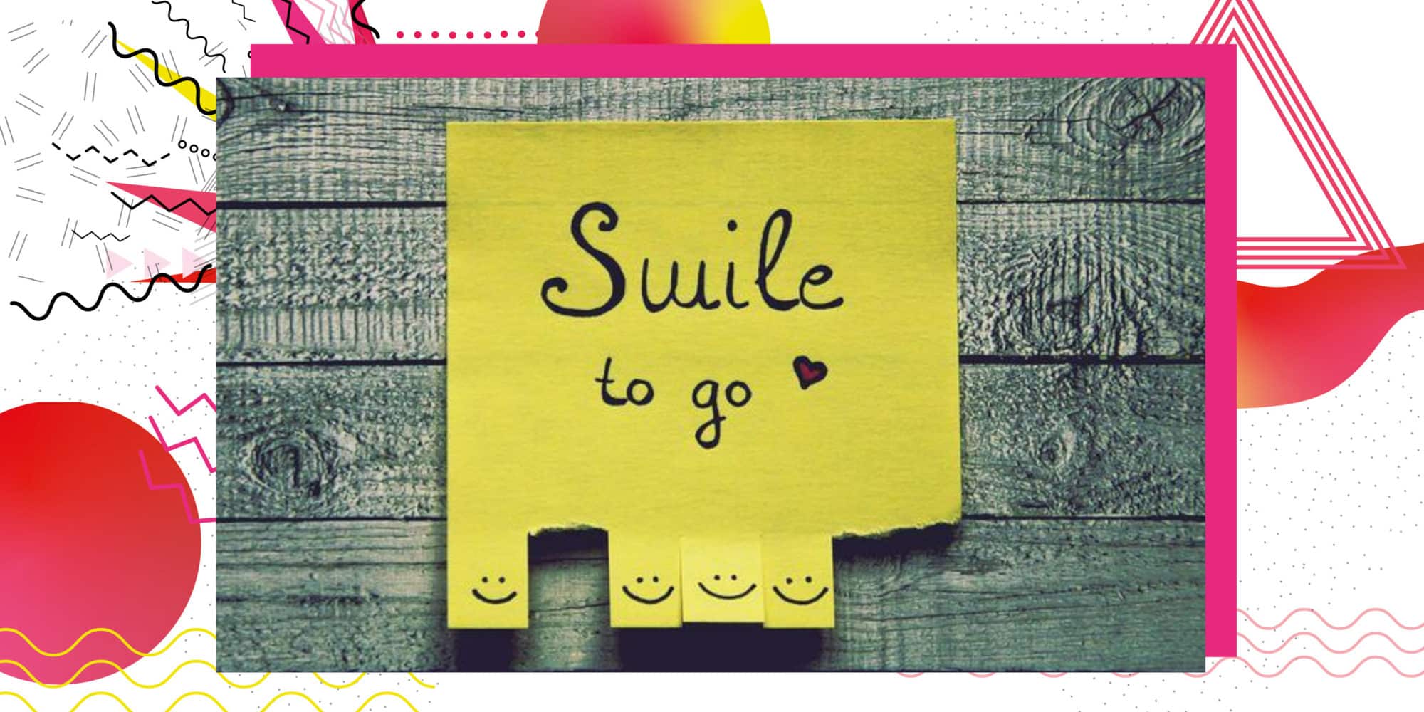 Post-it mit der Beschriftung "Smilie-To-Go" und unten Abreiszettelchen mit Smileys drauf